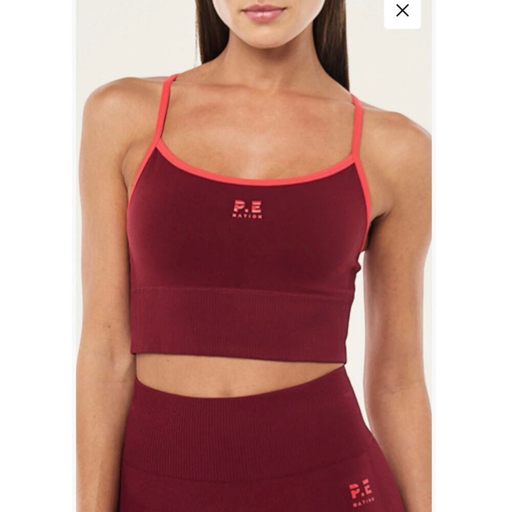 NWOT P.E. Nation Release Seamless Crop Tank in Cabernet Strawberry SZ S